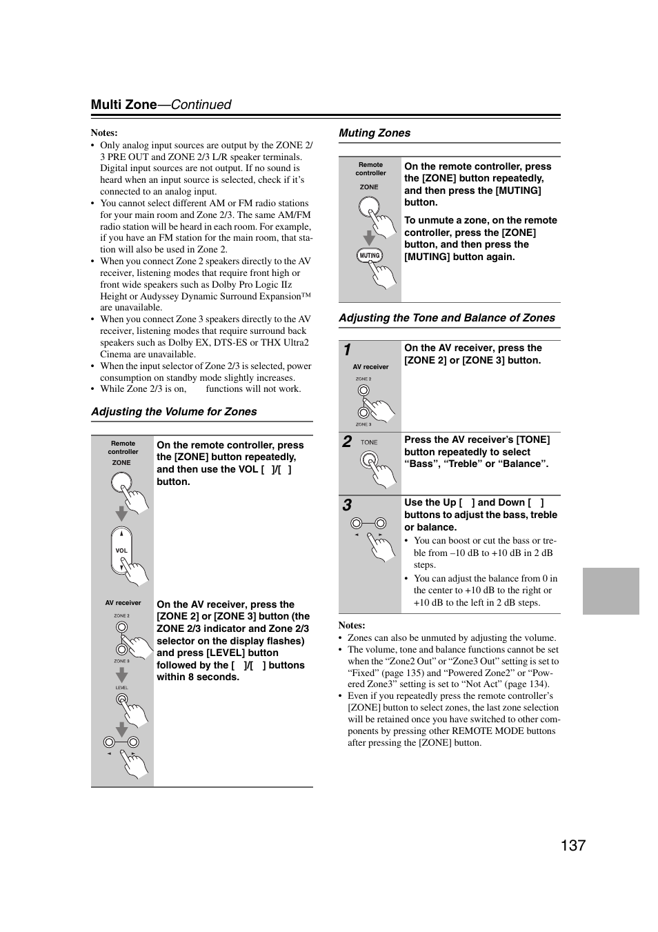 Tton (137), Multi zone —continued | Onkyo TX-NR5007 User Manual | Page 137 / 164