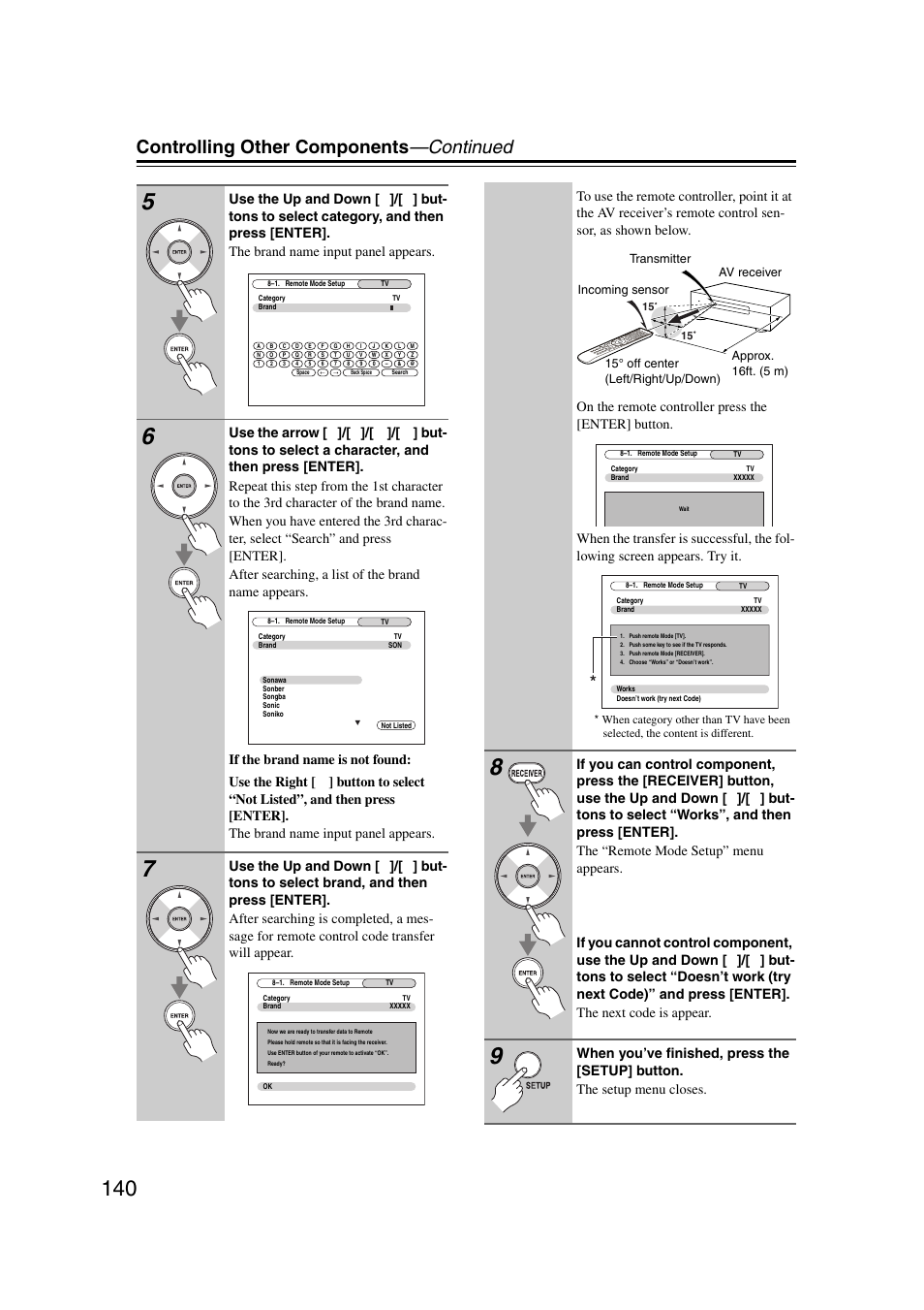 Controlling other components —continued | Onkyo TX-NR5007 User Manual | Page 140 / 164