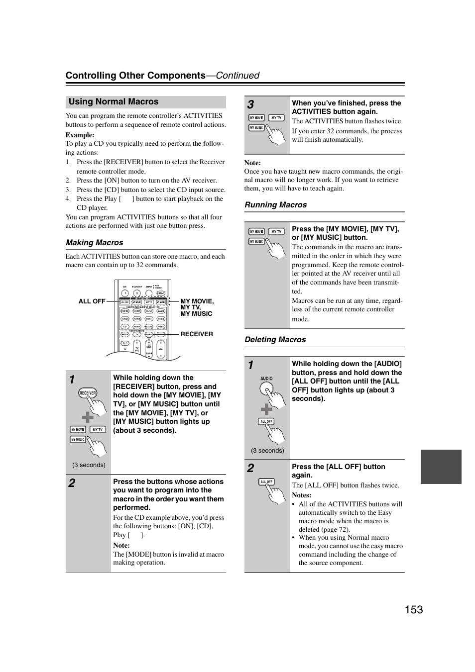 Using normal macros | Onkyo TX-NR5007 User Manual | Page 153 / 164