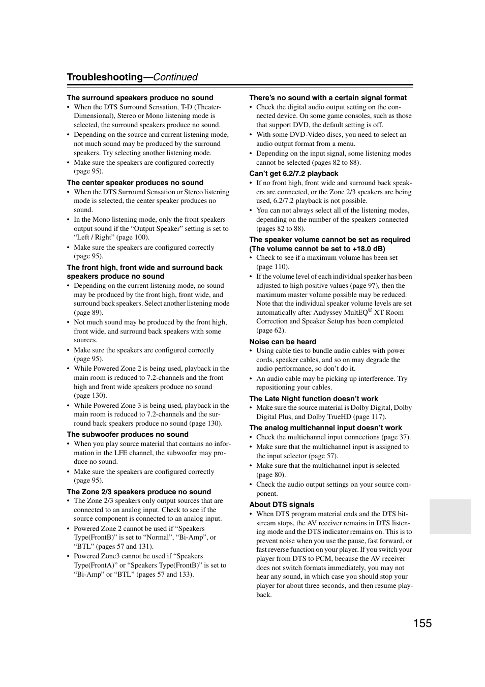 Troubleshooting —continued | Onkyo TX-NR5007 User Manual | Page 155 / 164