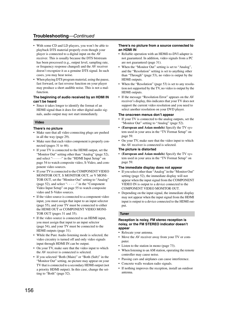 Troubleshooting —continued | Onkyo TX-NR5007 User Manual | Page 156 / 164