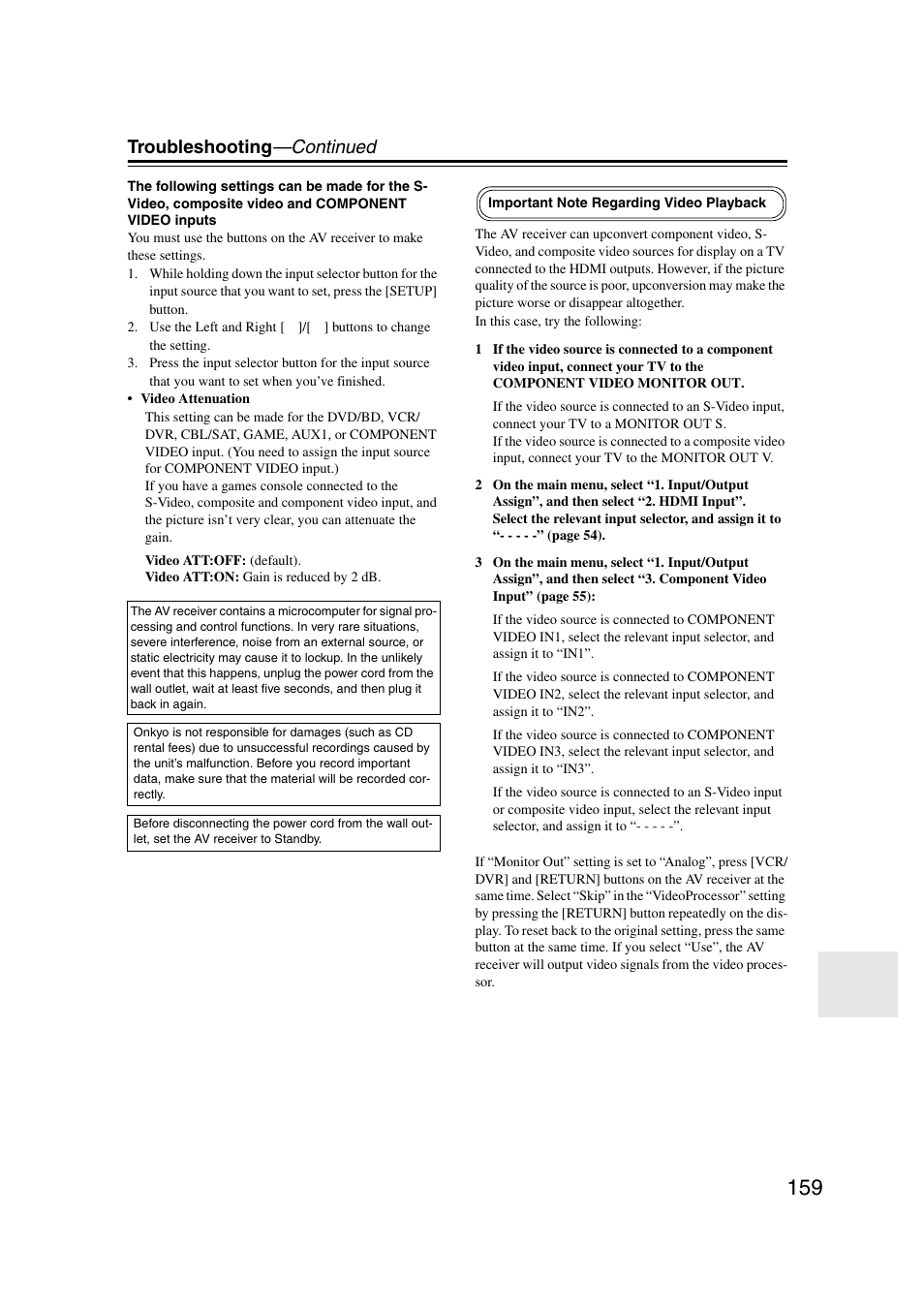 Troubleshooting —continued | Onkyo TX-NR5007 User Manual | Page 159 / 164