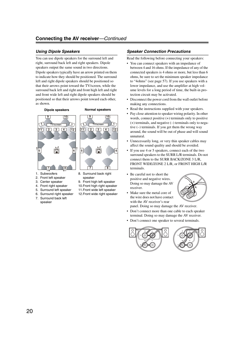 Connecting the av receiver —continued | Onkyo TX-NR5007 User Manual | Page 20 / 164