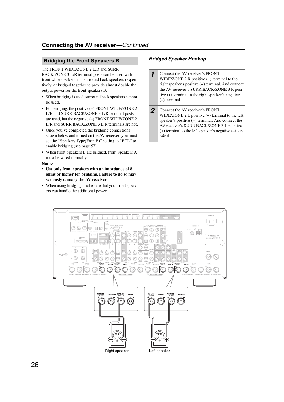 Bridging the front speakers b, To 26 for mor | Onkyo TX-NR5007 User Manual | Page 26 / 164