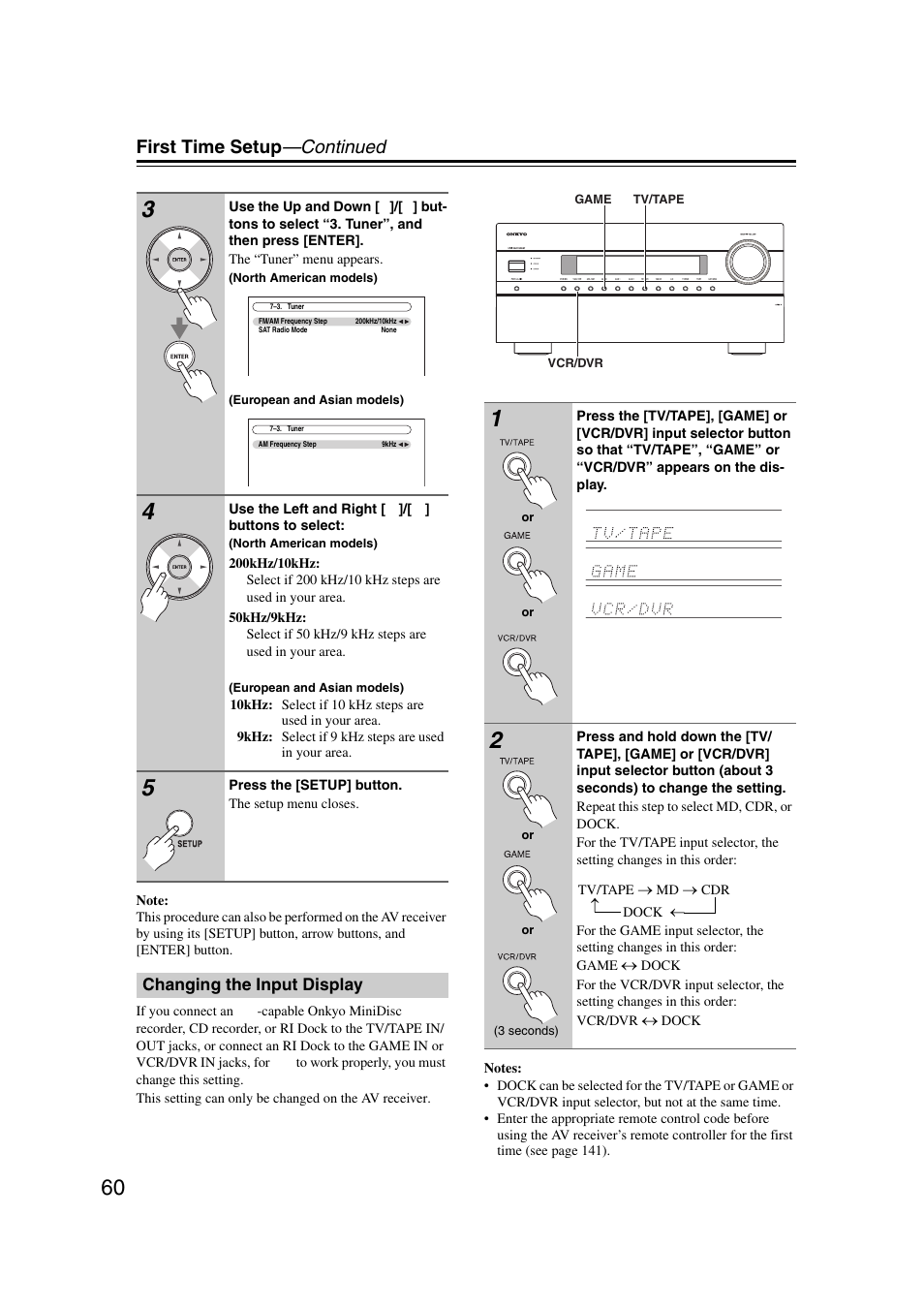 Changing the input display, First time setup —continued | Onkyo TX-NR5007 User Manual | Page 60 / 164