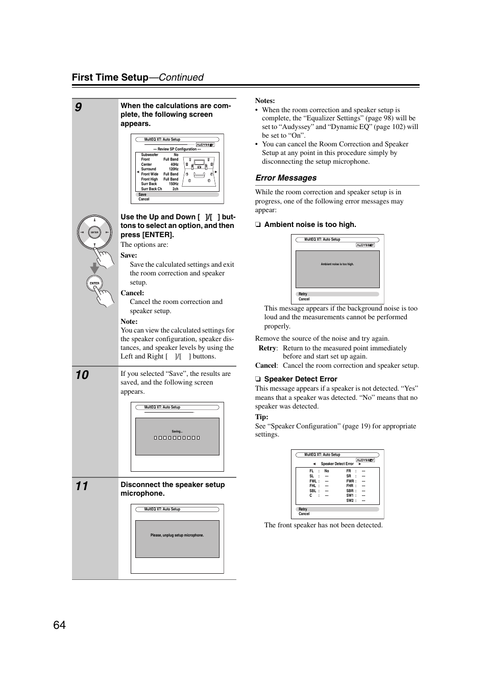 First time setup —continued | Onkyo TX-NR5007 User Manual | Page 64 / 164