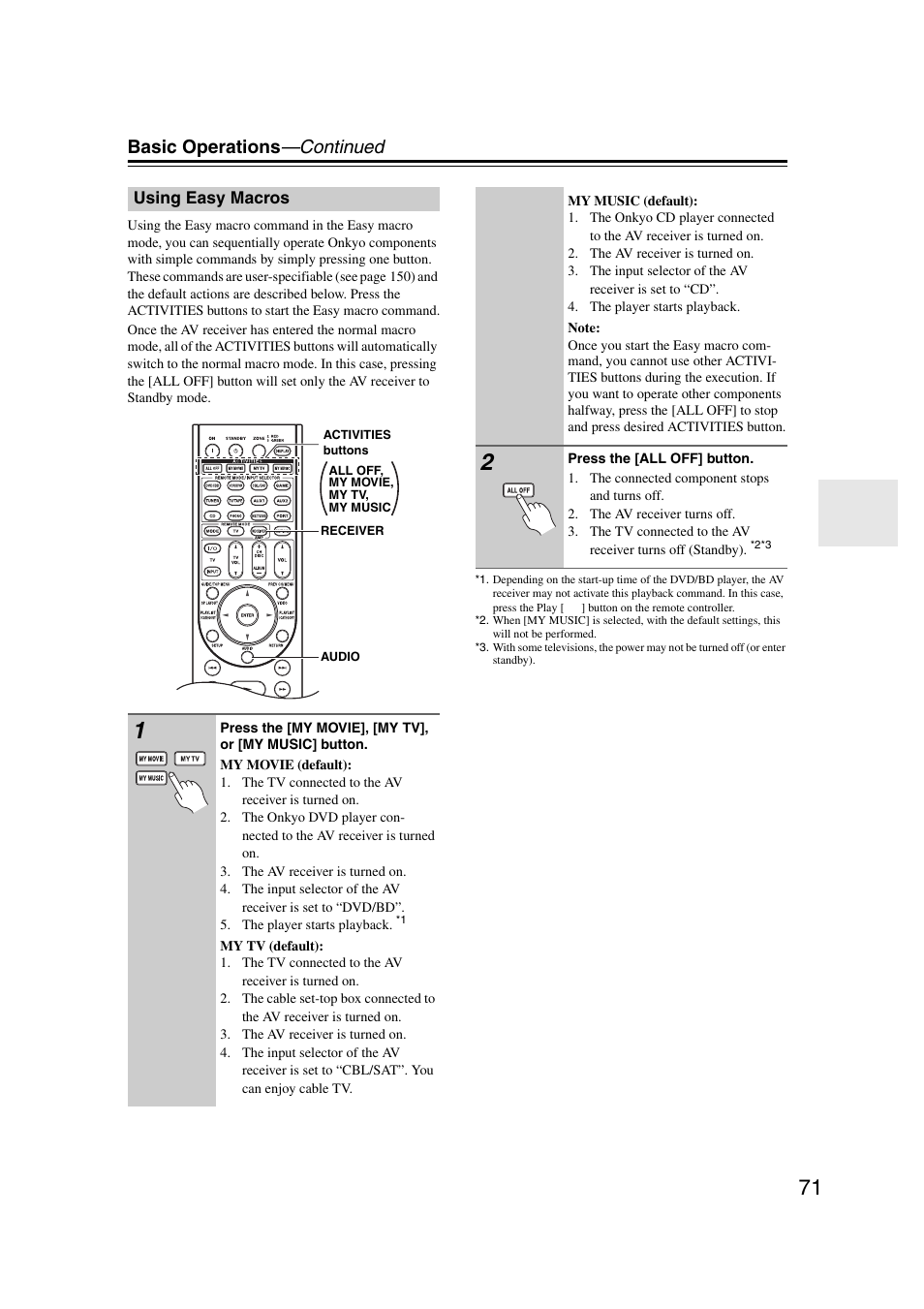 Using easy macros, Ns (7, Basic operations —continued | Onkyo TX-NR5007 User Manual | Page 71 / 164