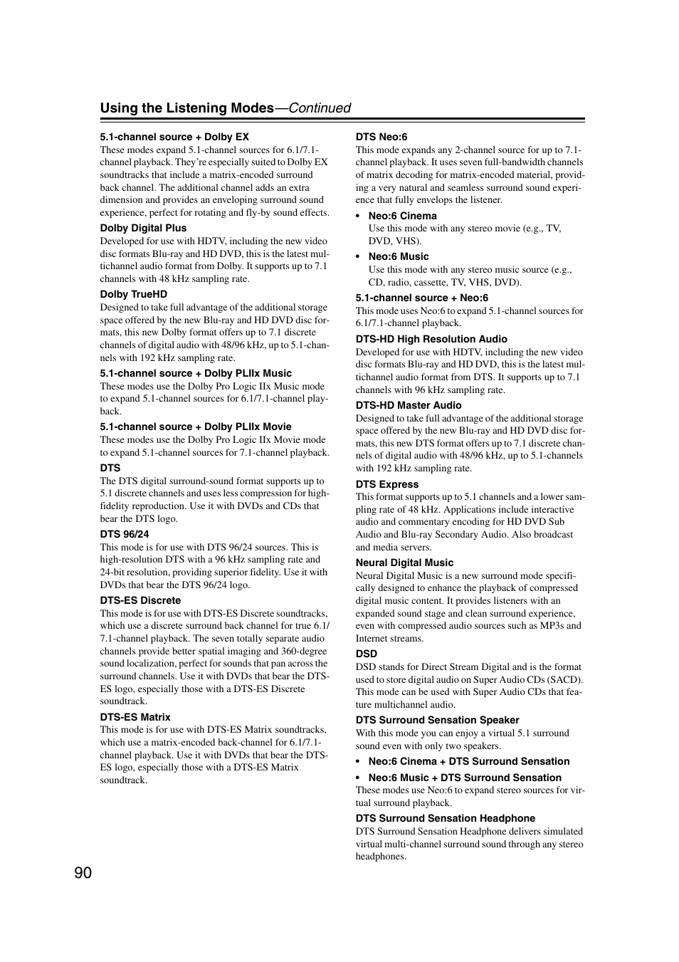 Using the listening modes —continued | Onkyo TX-NR5007 User Manual | Page 90 / 164