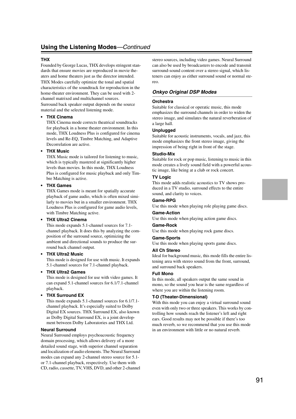 Using the listening modes —continued | Onkyo TX-NR5007 User Manual | Page 91 / 164