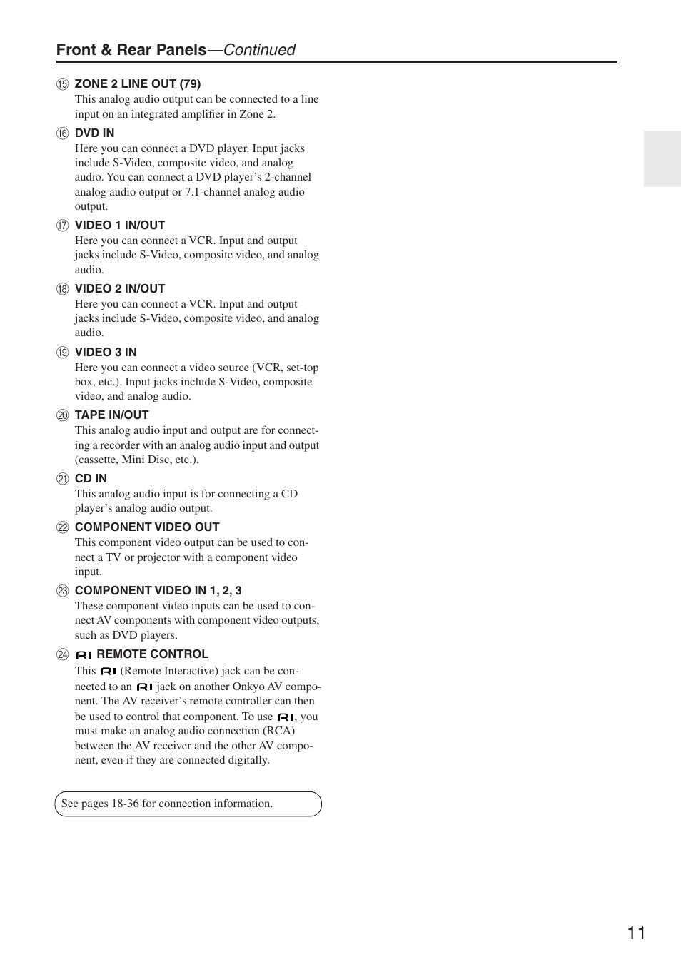 Front & rear panels —continued | Onkyo TX-SR674/674E User Manual | Page 11 / 92