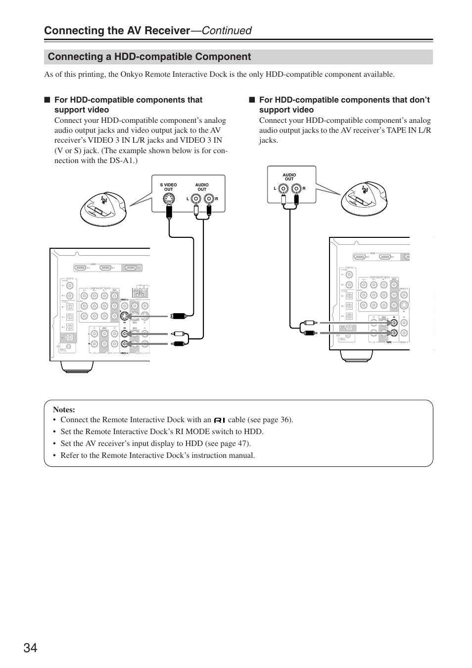 Connecting the av receiver —continued, Connecting a hdd-compatible component | Onkyo TX-SR674/674E User Manual | Page 34 / 92