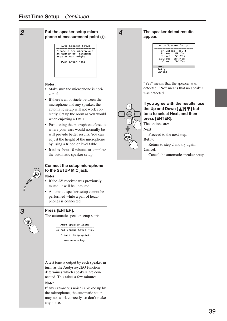 First time setup —continued | Onkyo TX-SR674/674E User Manual | Page 39 / 92