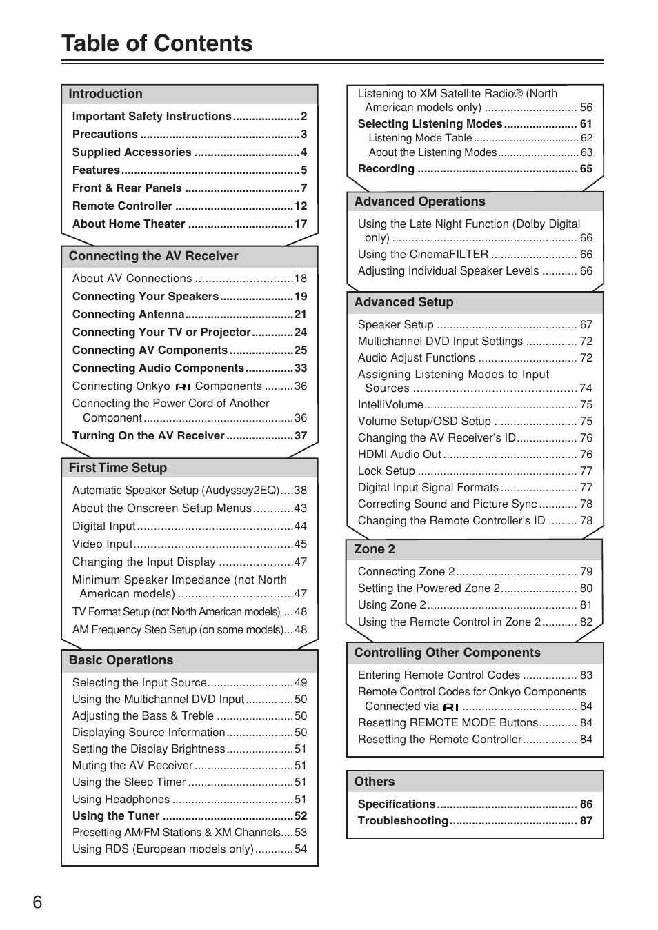 Onkyo TX-SR674/674E User Manual | Page 6 / 92