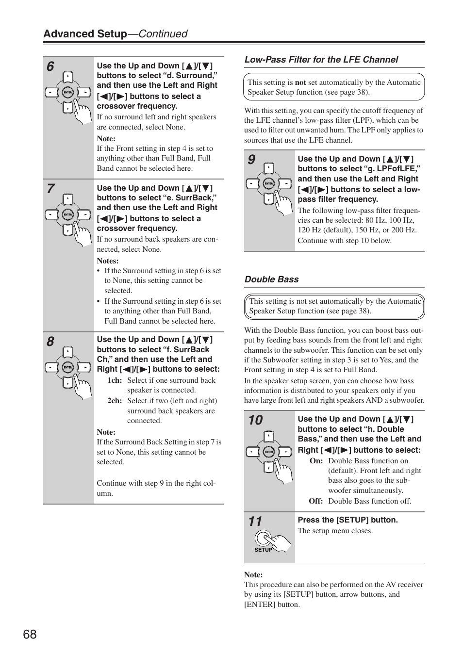 Advanced setup —continued | Onkyo TX-SR674/674E User Manual | Page 68 / 92