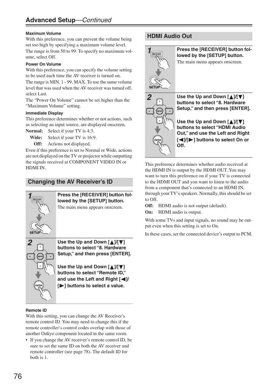 Advanced setup —continued | Onkyo TX-SR674/674E User Manual | Page 76 / 92