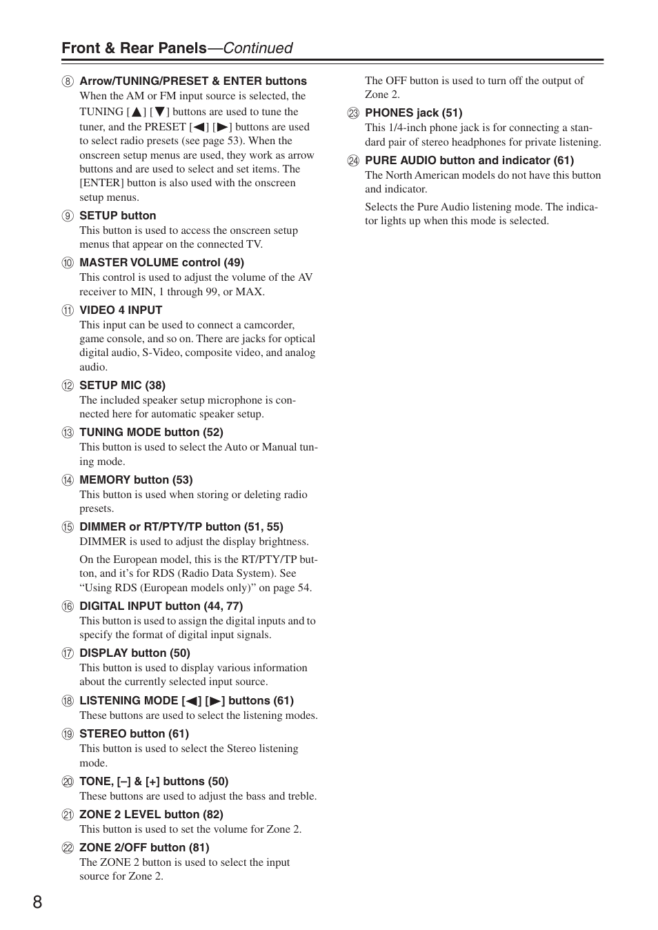 Front & rear panels —continued | Onkyo TX-SR674/674E User Manual | Page 8 / 92