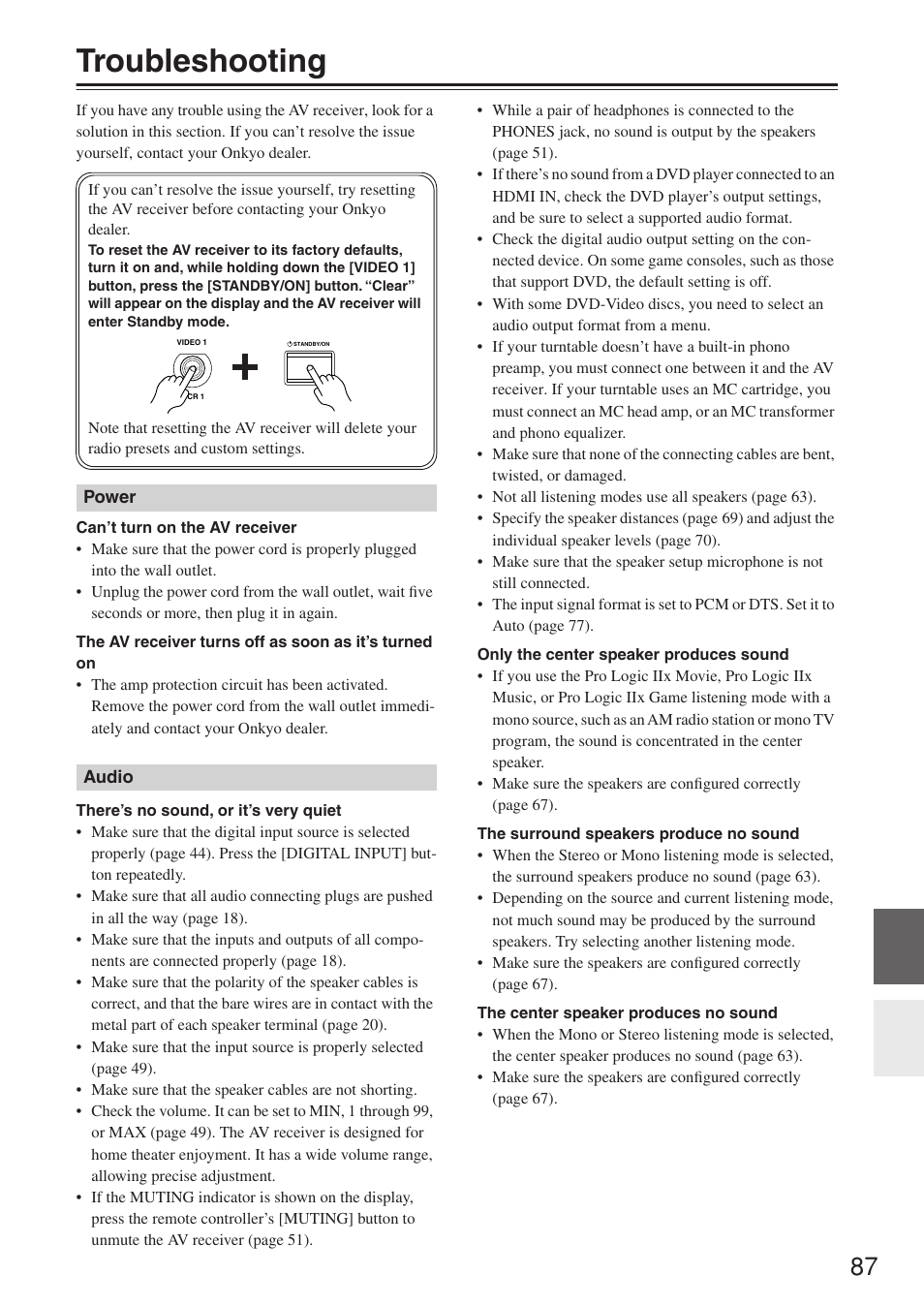 Troubleshooting | Onkyo TX-SR674/674E User Manual | Page 87 / 92