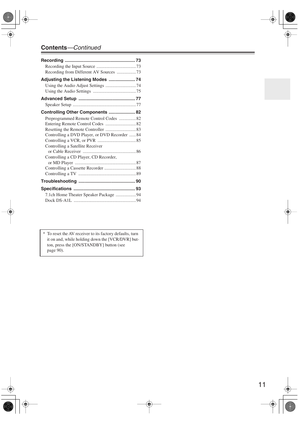 Contents —continued | Onkyo HT S5100 User Manual | Page 11 / 96