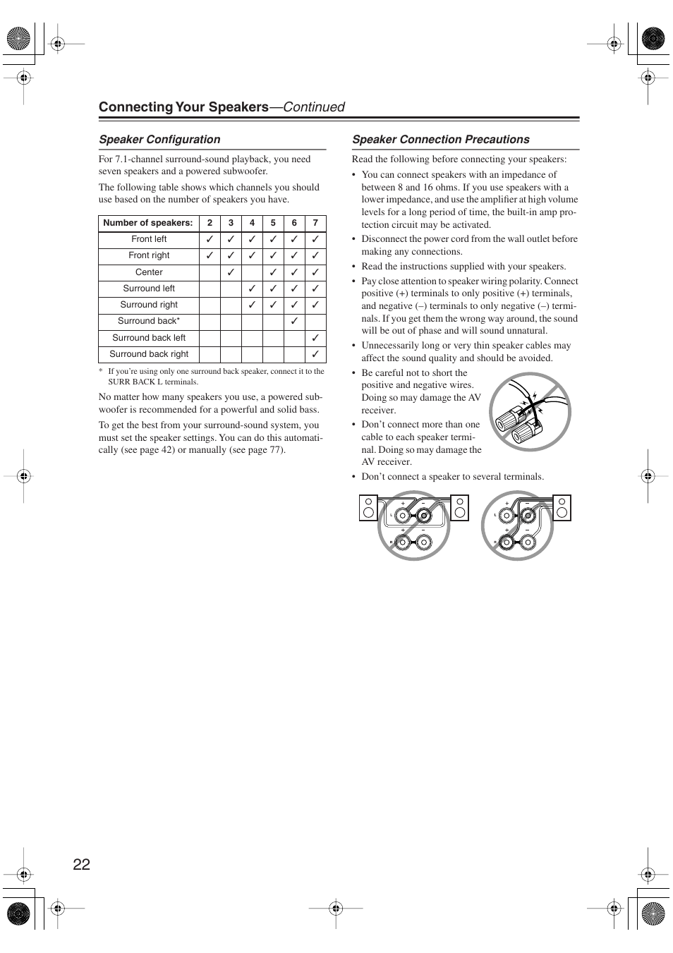 Connecting your speakers —continued | Onkyo HT S5100 User Manual | Page 22 / 96