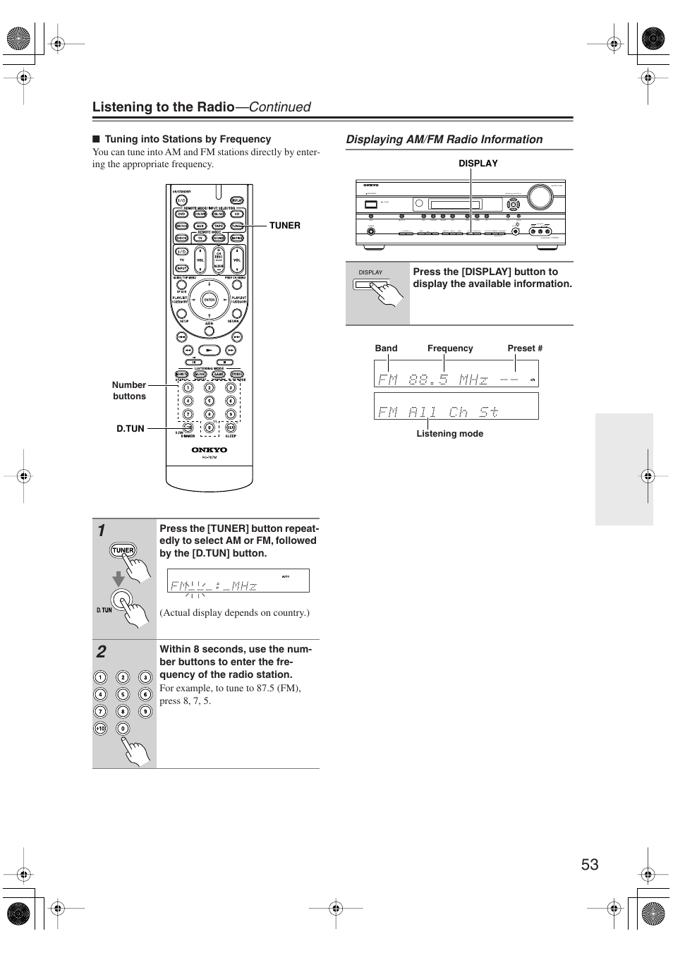 Uttons (53), Utton (53), Utton(53) | Listening to the radio —continued | Onkyo HT S5100 User Manual | Page 53 / 96