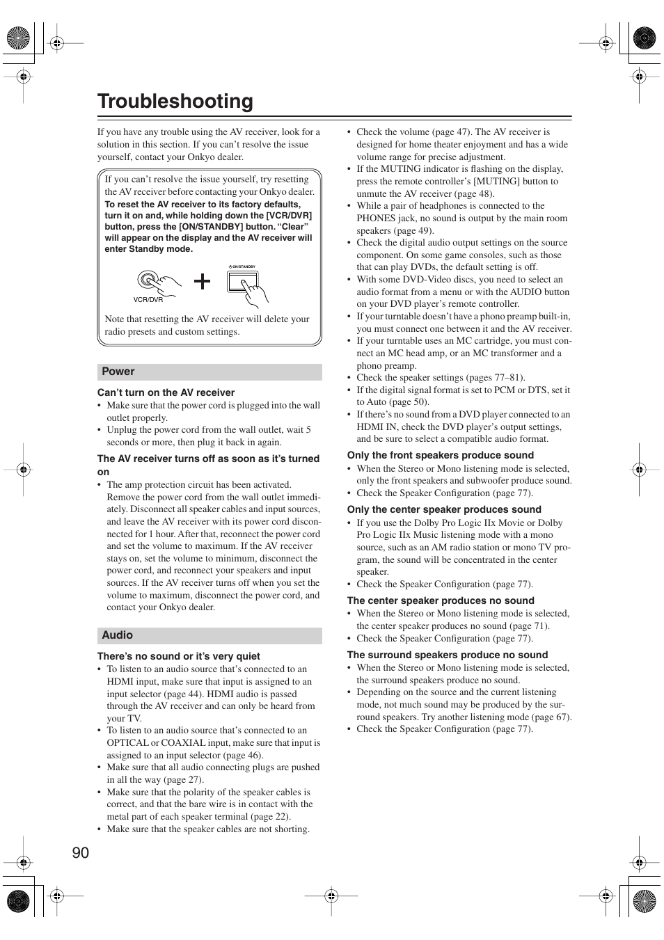 Troubleshooting | Onkyo HT S5100 User Manual | Page 90 / 96