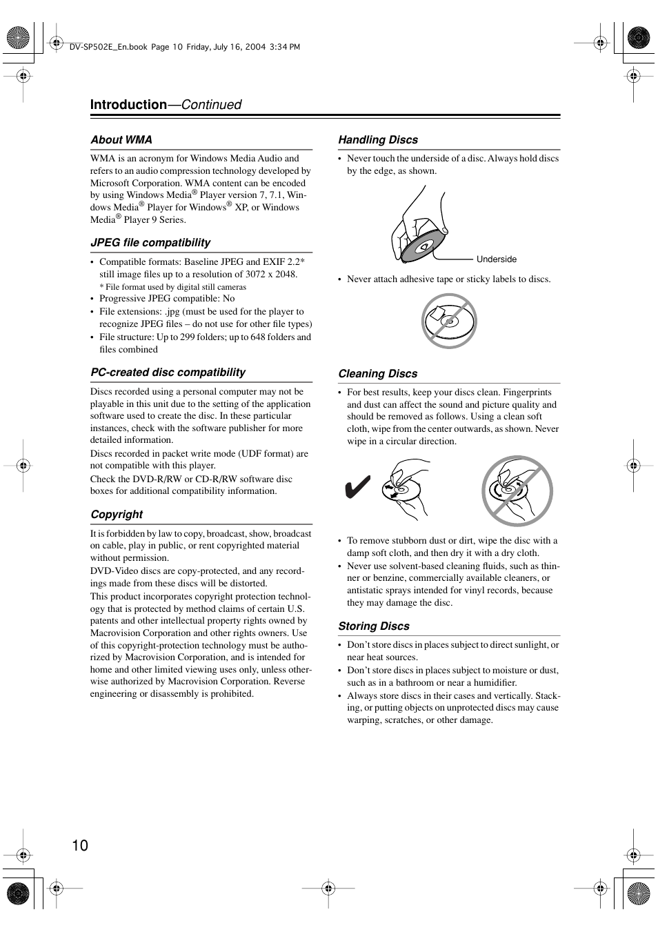 Introduction —continued | Onkyo DV-SP502 User Manual | Page 10 / 68