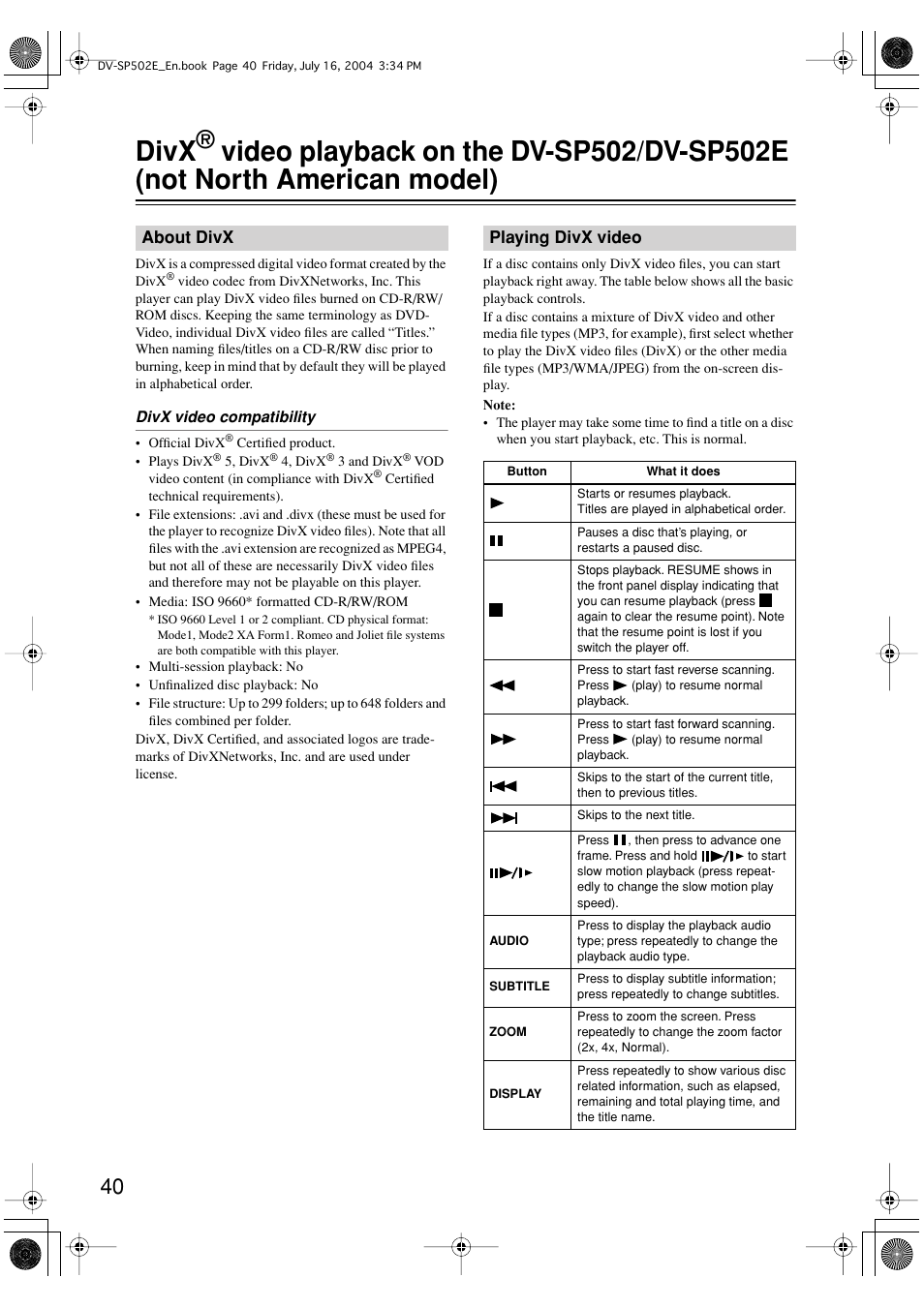 Divx | Onkyo DV-SP502 User Manual | Page 40 / 68