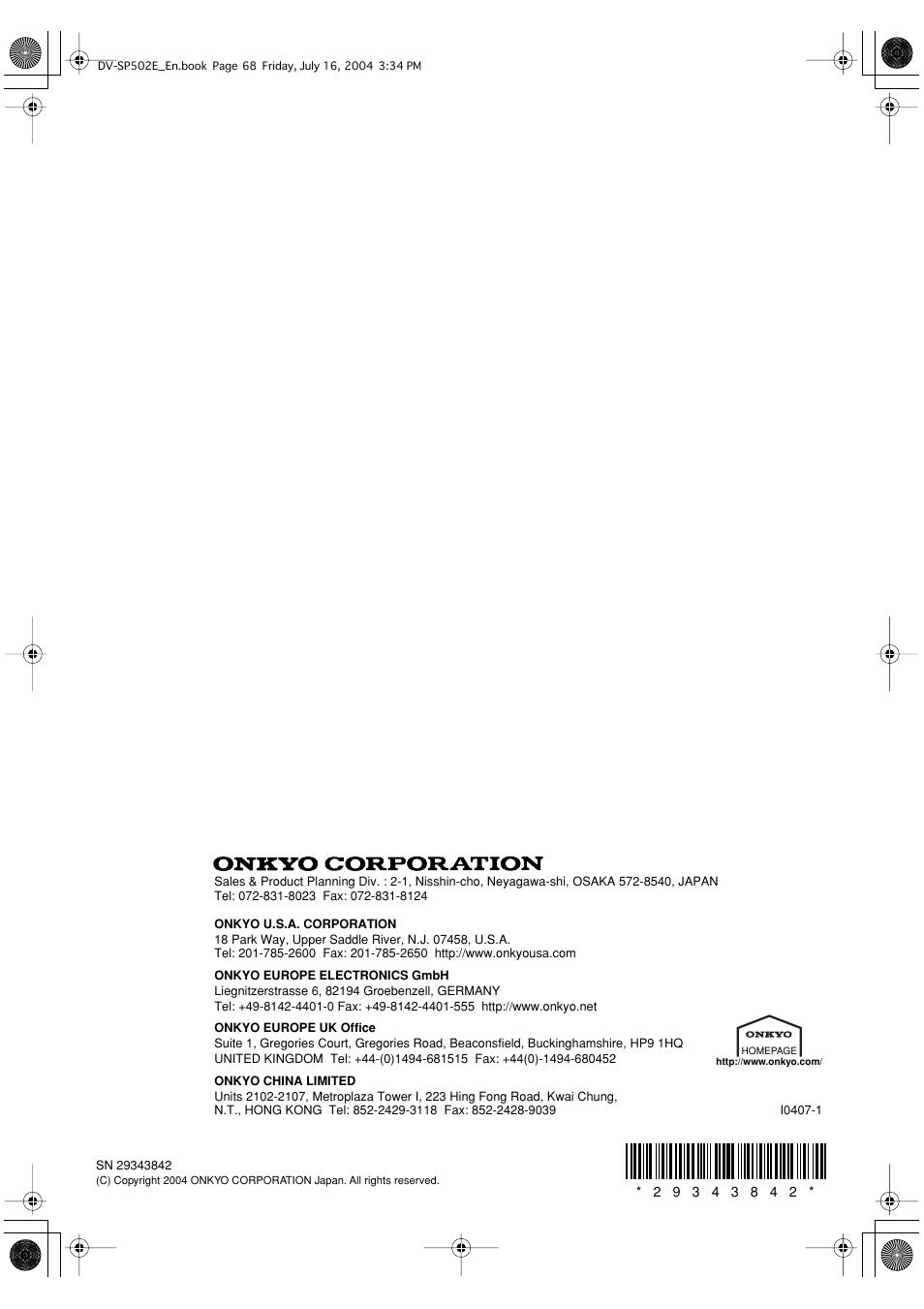 Onkyo DV-SP502 User Manual | Page 68 / 68