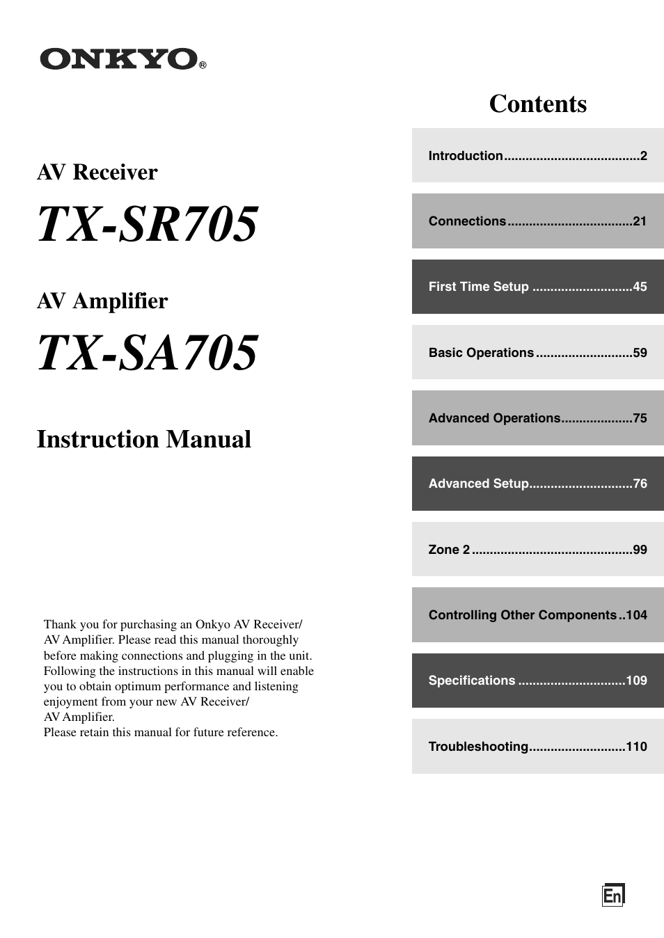 Onkyo TX-SA705 User Manual | 116 pages