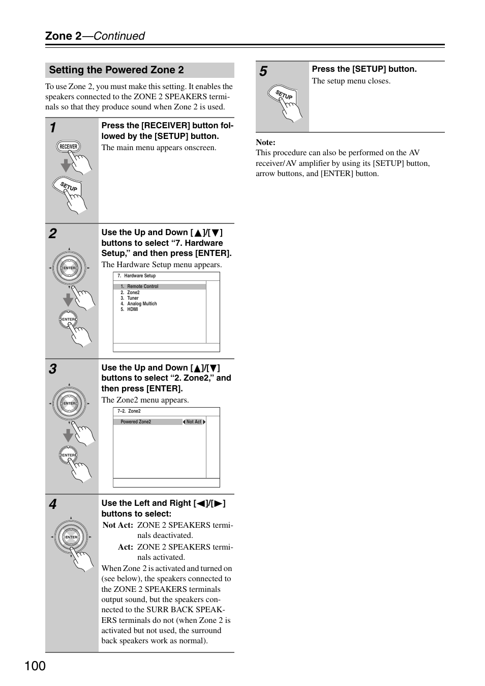 Zone 2 —continued, Setting the powered zone 2 | Onkyo TX-SA705 User Manual | Page 100 / 116