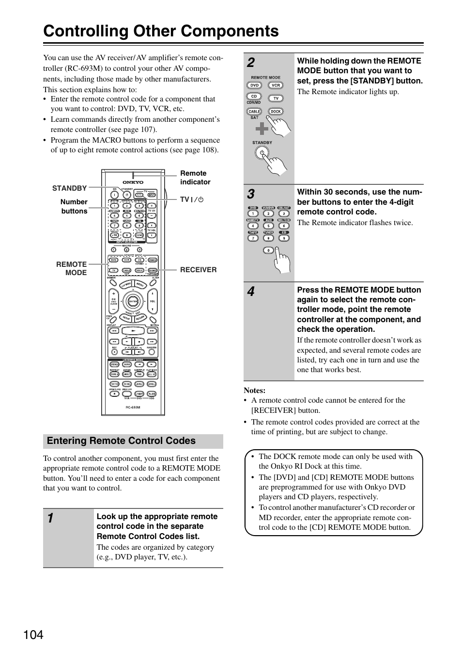 Controlling other components | Onkyo TX-SA705 User Manual | Page 104 / 116