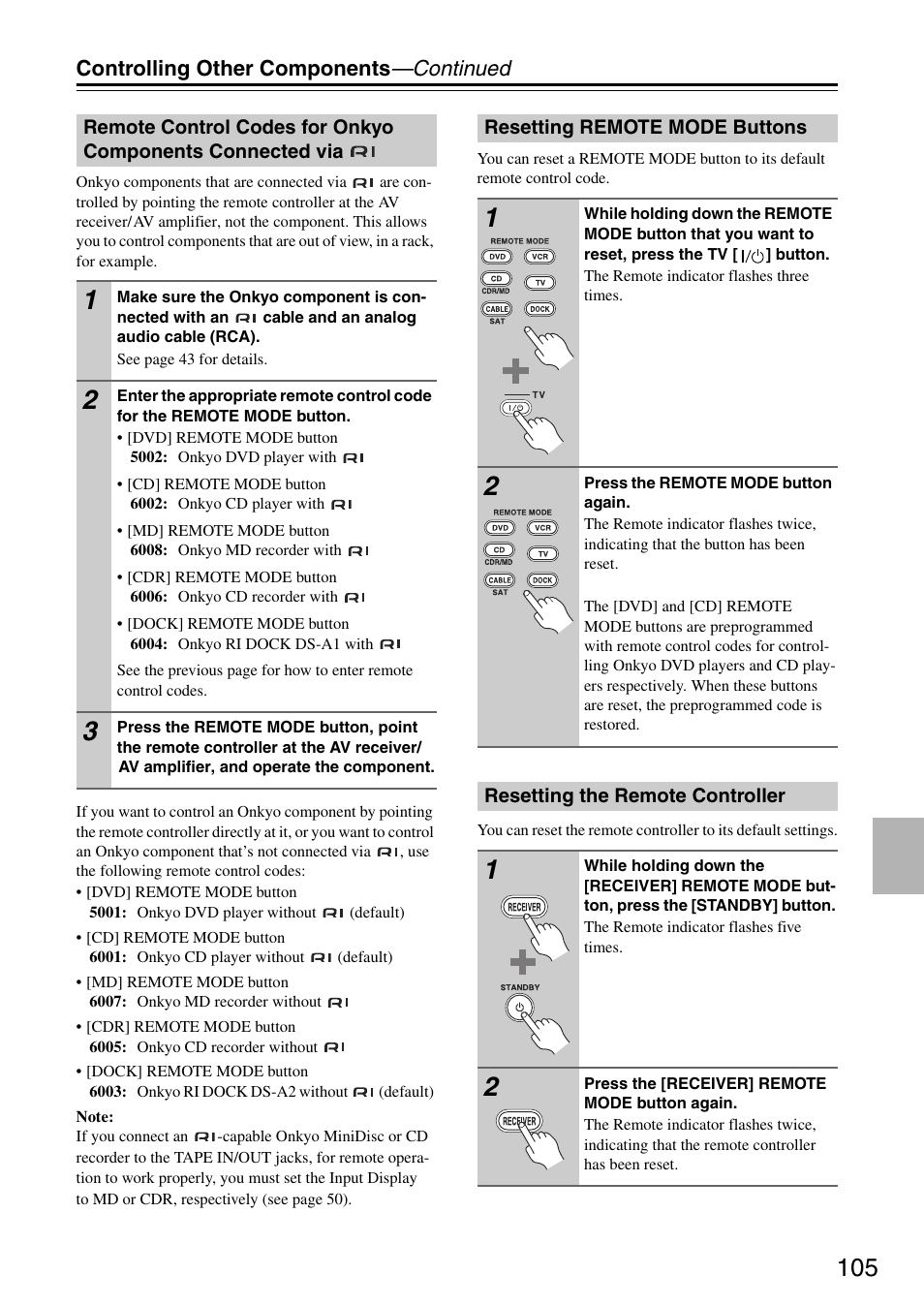 Controlling other components —continued | Onkyo TX-SA705 User Manual | Page 105 / 116