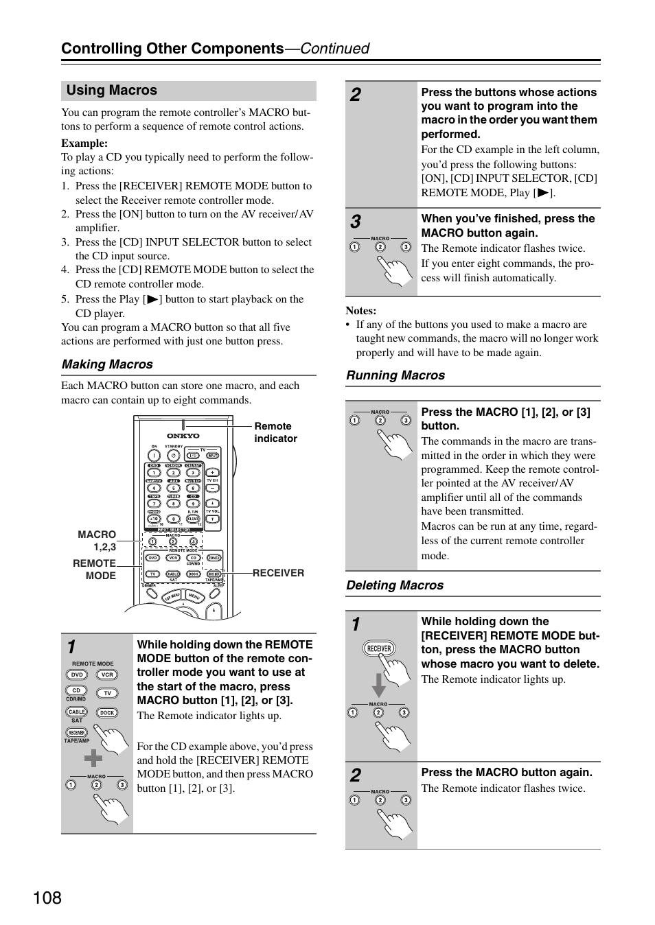 Controlling other components —continued | Onkyo TX-SA705 User Manual | Page 108 / 116