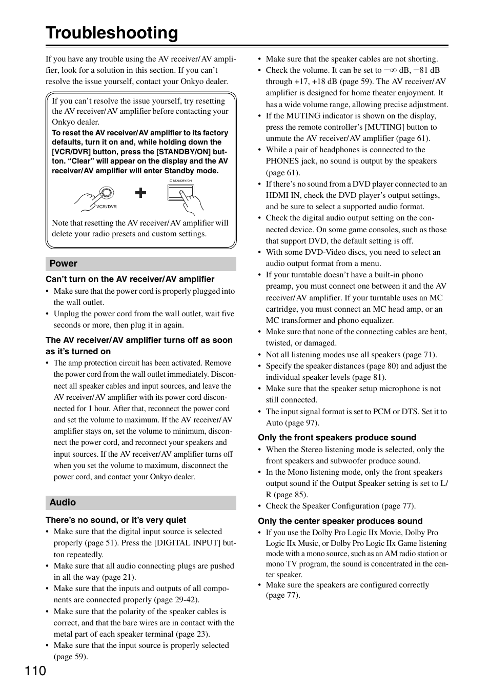 Troubleshooting | Onkyo TX-SA705 User Manual | Page 110 / 116