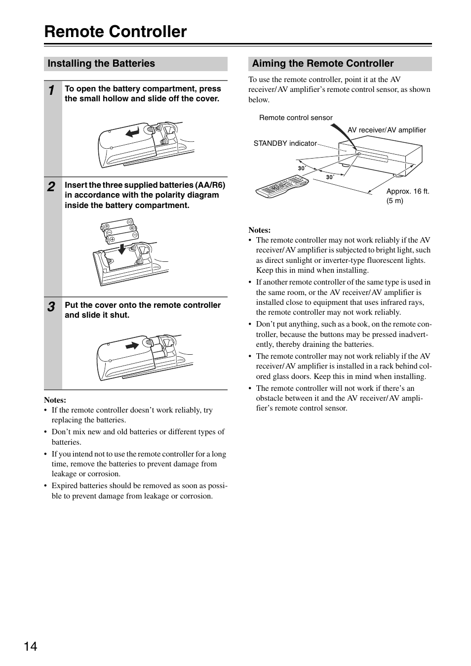 Remote controller | Onkyo TX-SA705 User Manual | Page 14 / 116