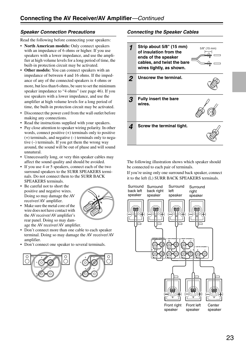 Connecting the av receiver/av amplifier —continued | Onkyo TX-SA705 User Manual | Page 23 / 116