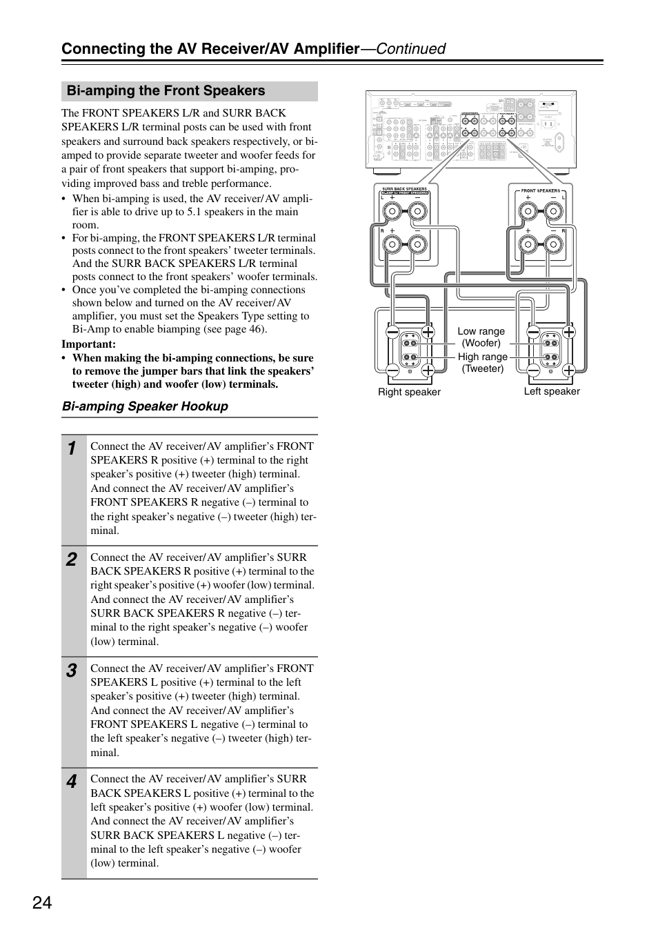 Connecting the av receiver/av amplifier —continued | Onkyo TX-SA705 User Manual | Page 24 / 116