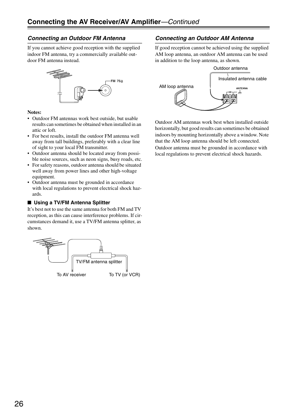 Connecting the av receiver/av amplifier —continued | Onkyo TX-SA705 User Manual | Page 26 / 116
