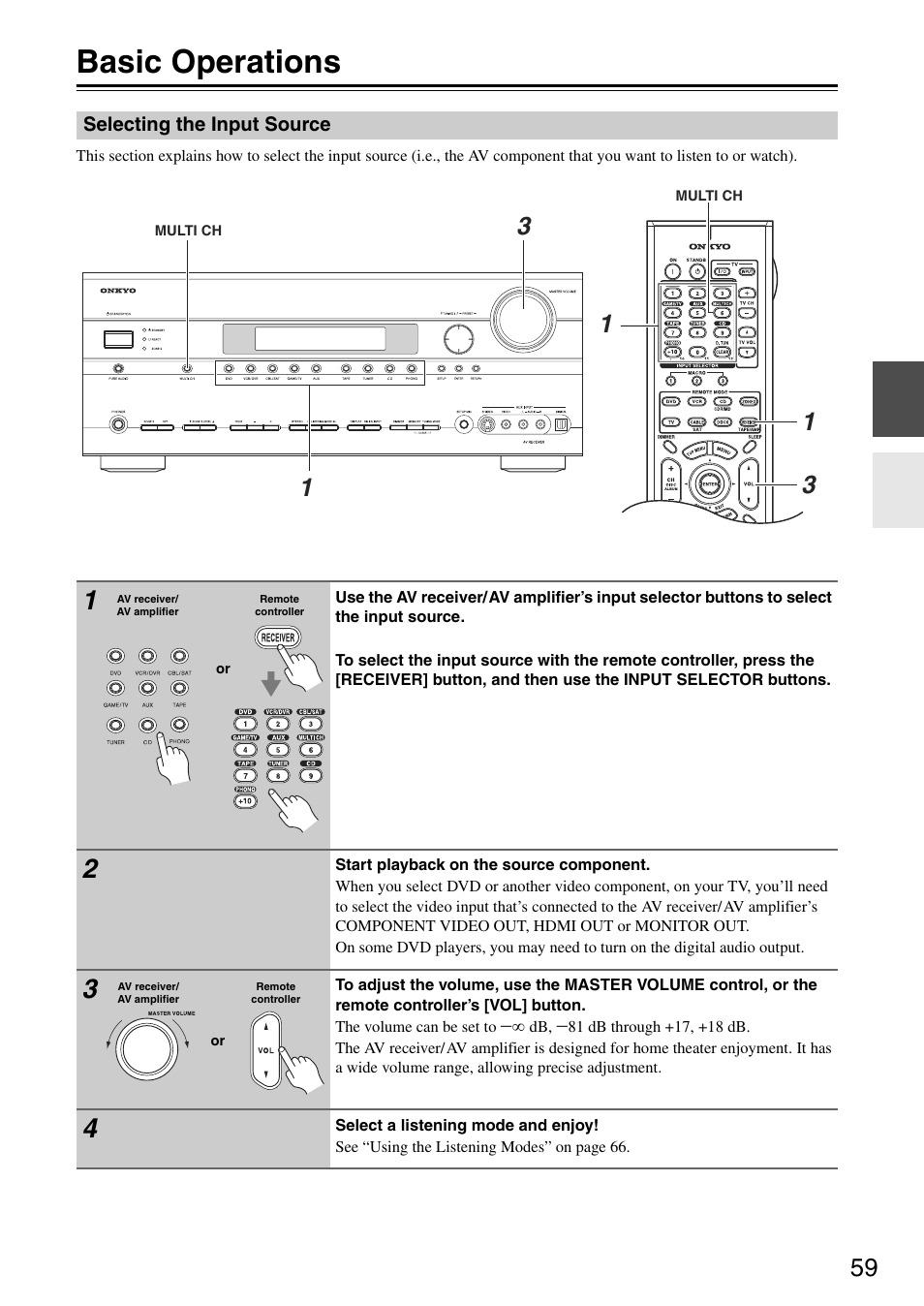 Basic operations | Onkyo TX-SA705 User Manual | Page 59 / 116