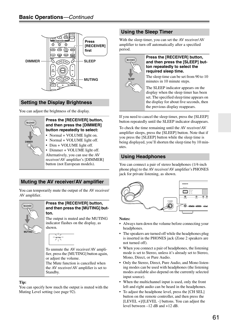 Basic operations —continued | Onkyo TX-SA705 User Manual | Page 61 / 116