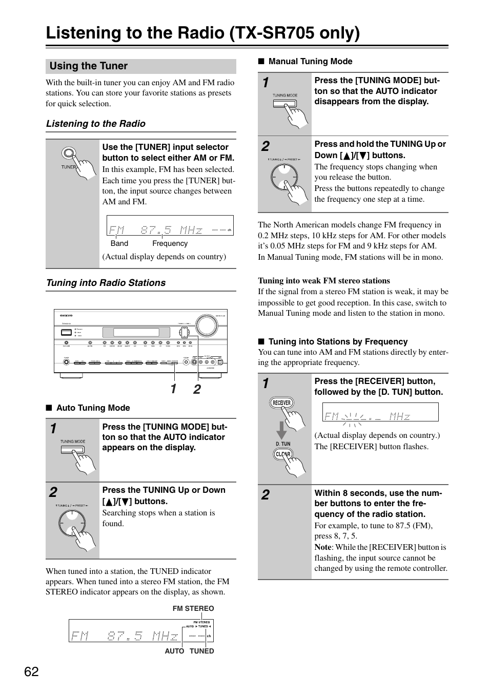 Listening to the radio (tx-sr705 only) | Onkyo TX-SA705 User Manual | Page 62 / 116