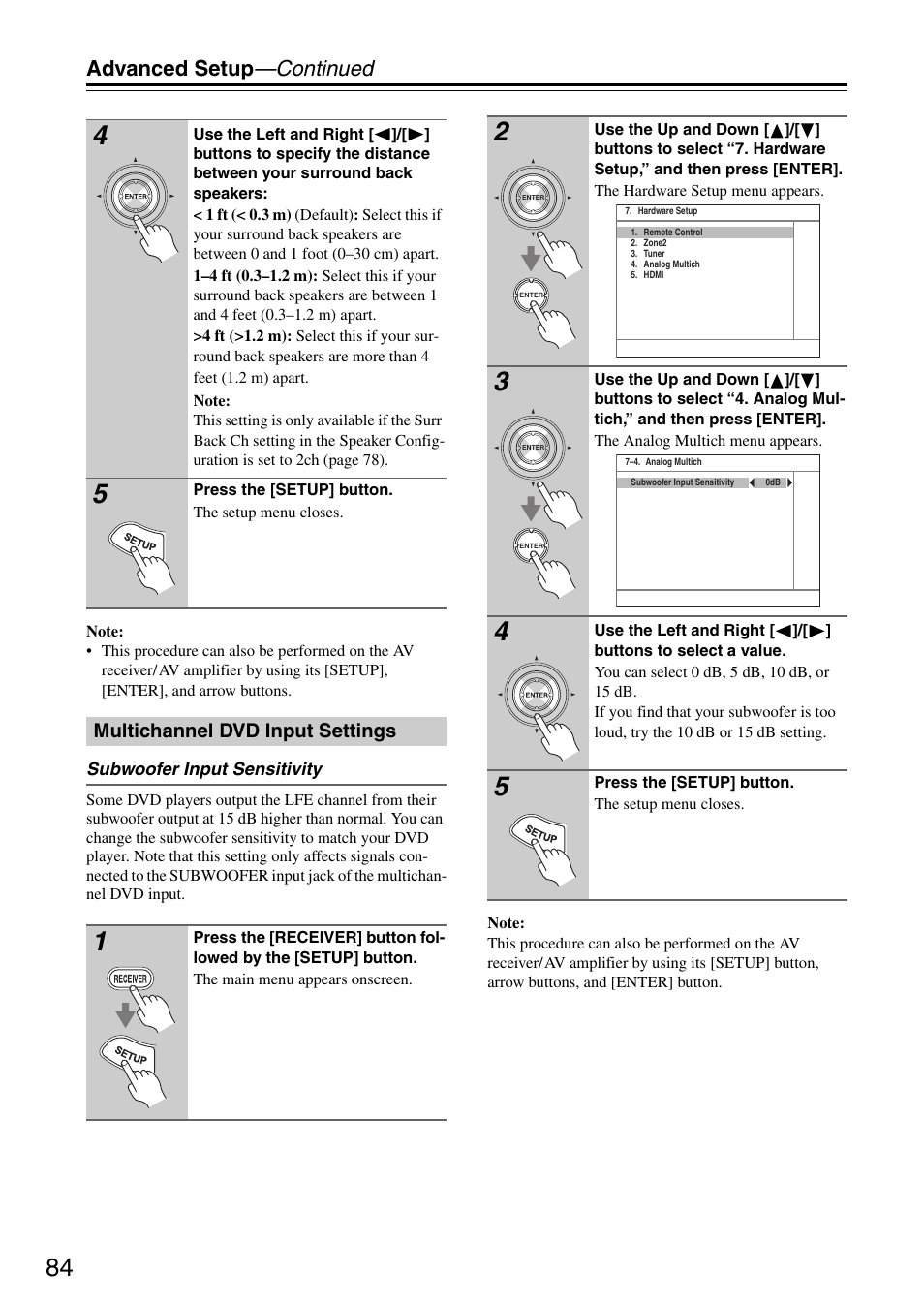 Advanced setup —continued | Onkyo TX-SA705 User Manual | Page 84 / 116
