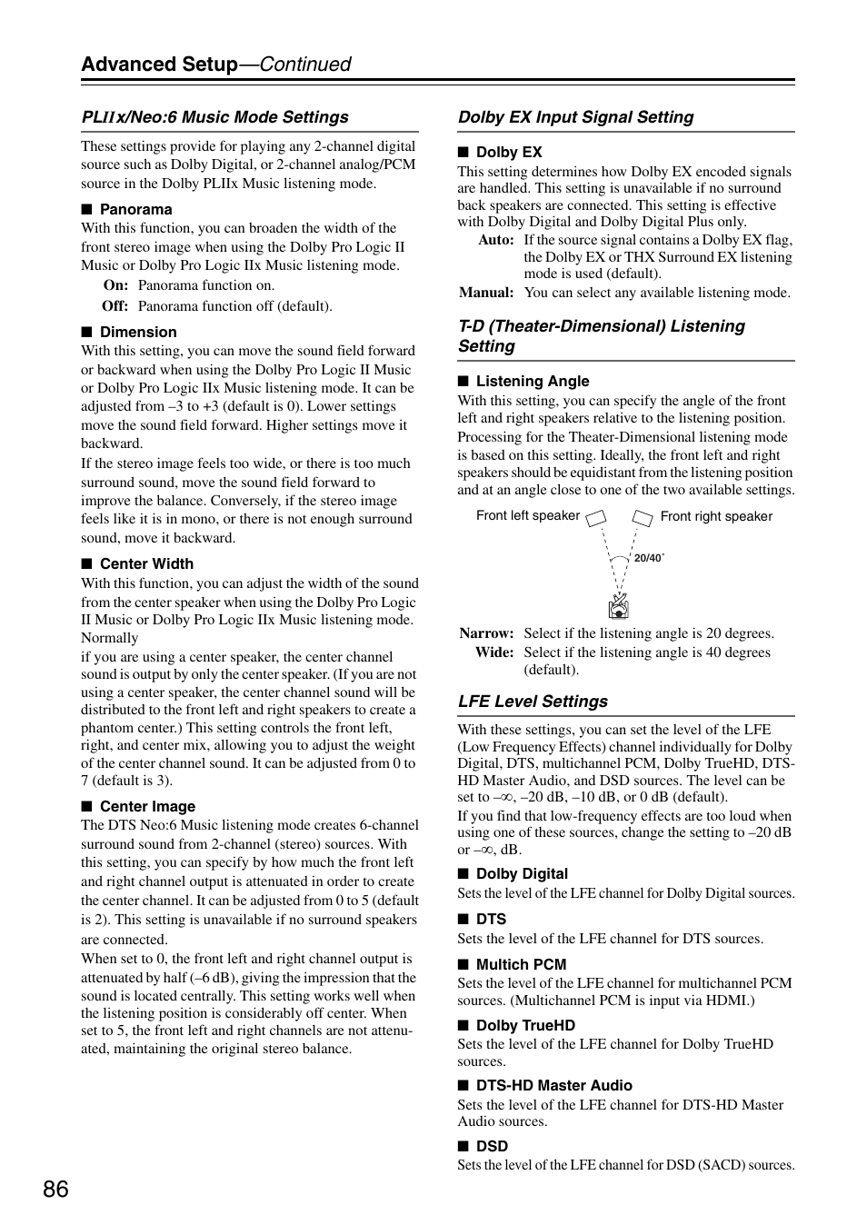 Advanced setup —continued | Onkyo TX-SA705 User Manual | Page 86 / 116