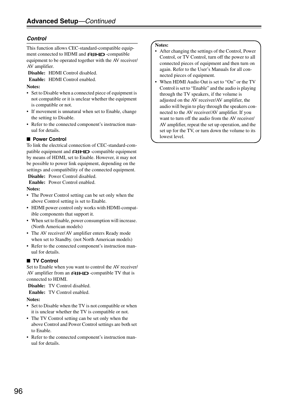 Advanced setup —continued | Onkyo TX-SA705 User Manual | Page 96 / 116