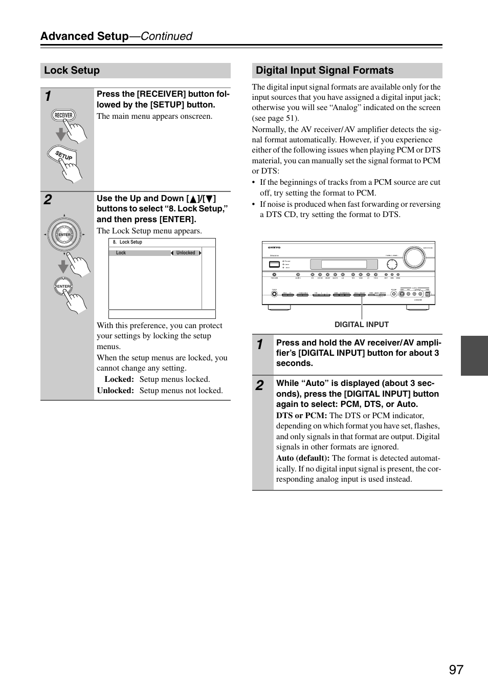 Advanced setup —continued | Onkyo TX-SA705 User Manual | Page 97 / 116