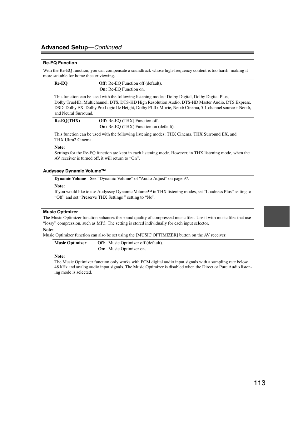 Advanced setup —continued | Onkyo TX-NR1007 User Manual | Page 113 / 156