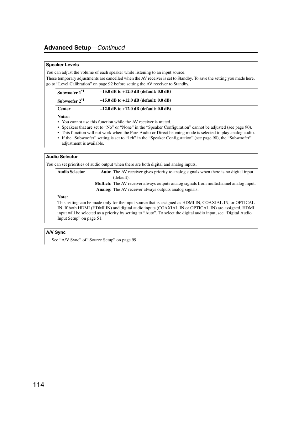 Advanced setup —continued | Onkyo TX-NR1007 User Manual | Page 114 / 156