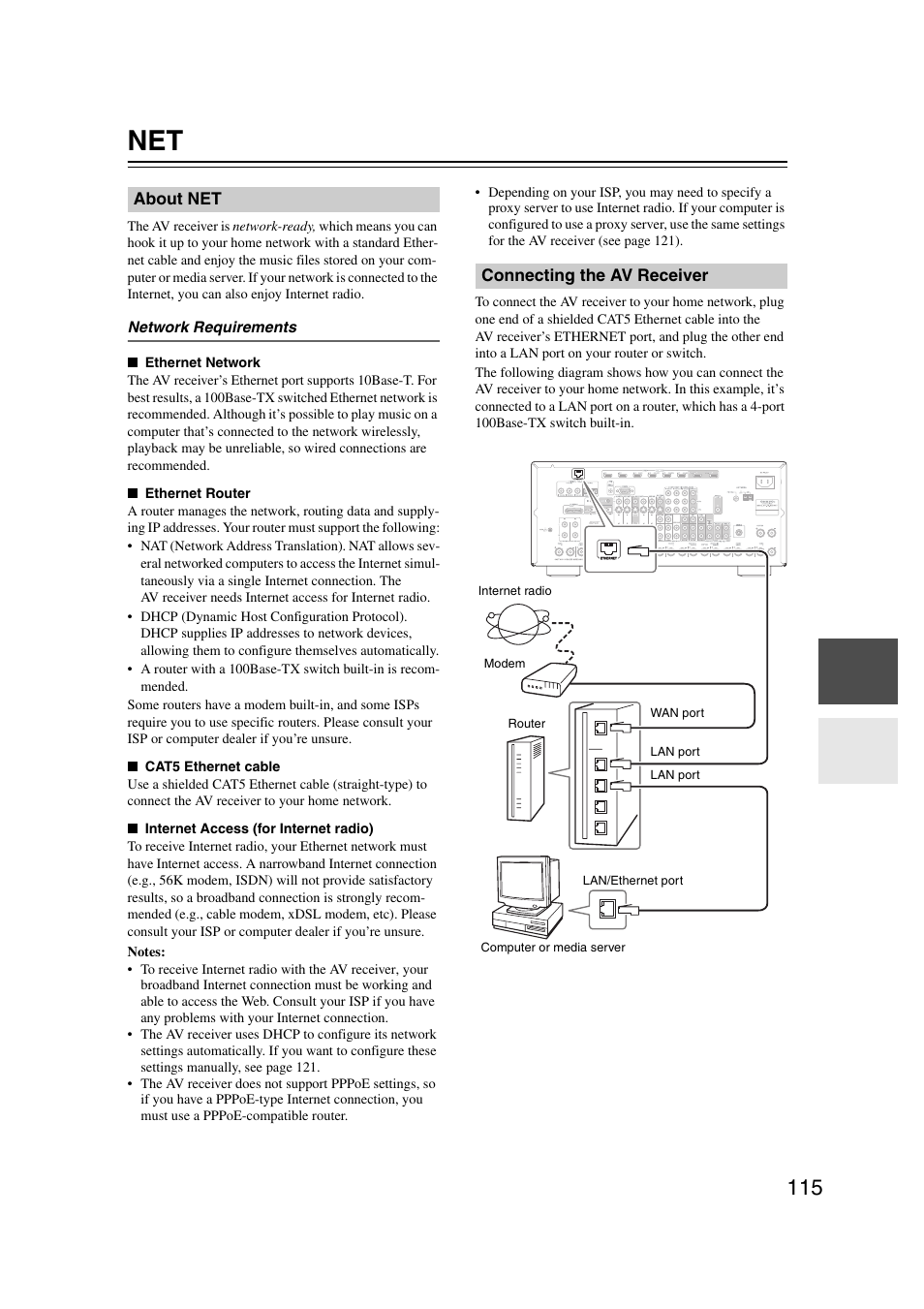 About net, Connecting the av receiver, About net connecting the av receiver | Onkyo TX-NR1007 User Manual | Page 115 / 156