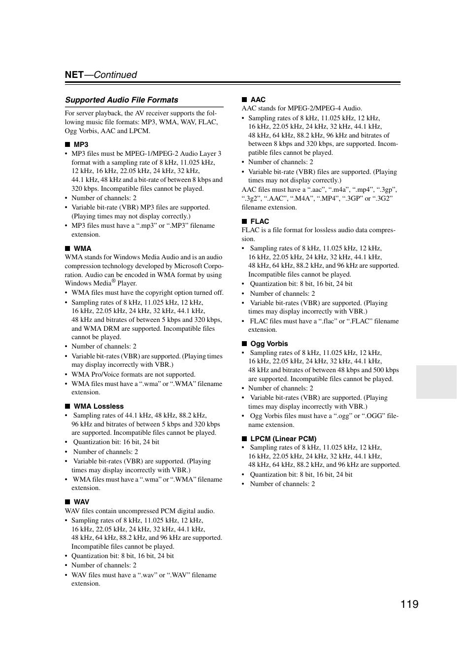 Net —continued | Onkyo TX-NR1007 User Manual | Page 119 / 156