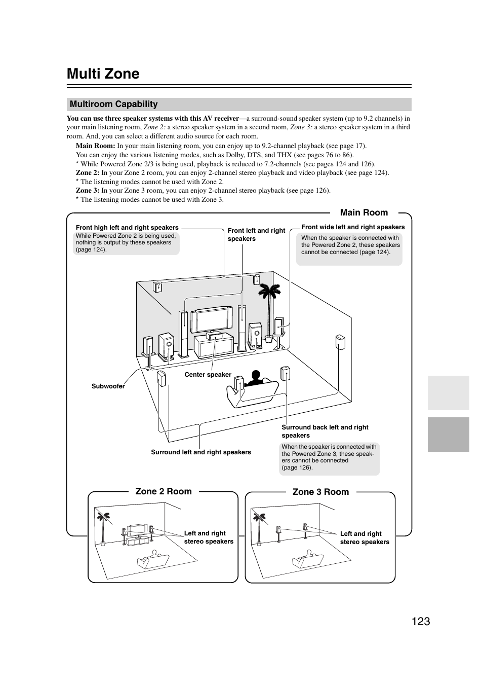 Multi zone, Multiroom capability | Onkyo TX-NR1007 User Manual | Page 123 / 156
